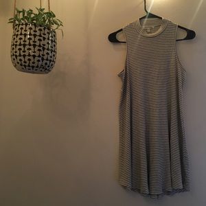 Gray & White Striped Mock Neck Shift Dress